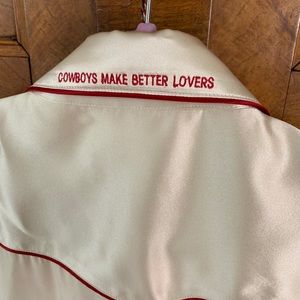 Reformation silk Cowboys Make Better Lovers shirt